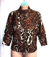 Molly & Max Leopard Animal Print High Neck Women's Ruched Sleeve Jacket Plus 2X
