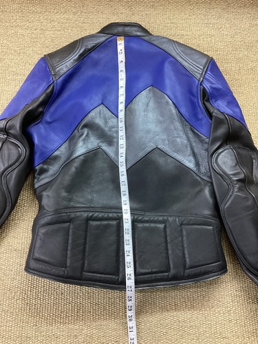 Mens 42 Medium J&S Leathers Blue & Black Leather Biker Motorcycle Jacket VGC - Picture 9 of 12