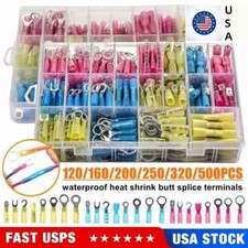 320/500pcs Heat Shrink Butt Wire Connectors Waterproof Crimp Splice Terminal Kit