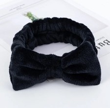 Adult Plush Makeup Hair Band Headband Women Cute Bow Spa Head Wrap - BLACK