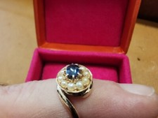 antico anello oro 14 k micro perle pietra naturale