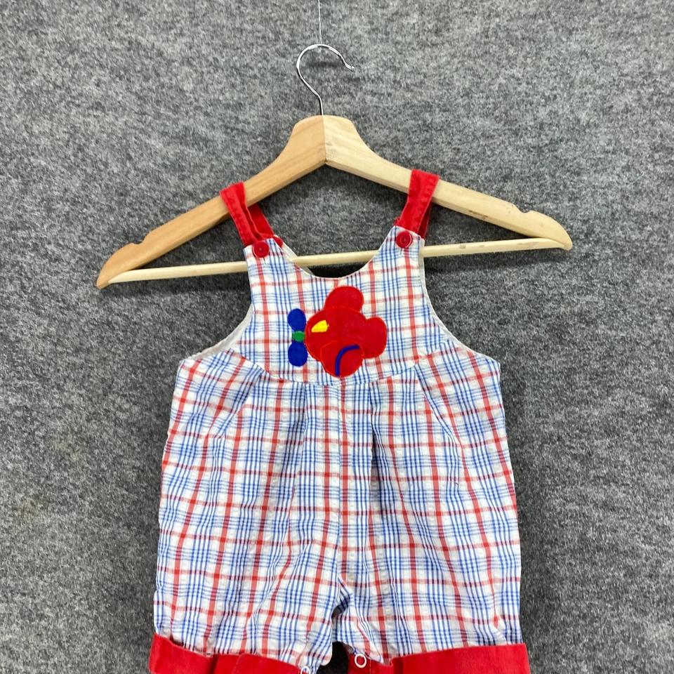 Vintage Baby's Romper One Size Blue Plaid Sleeveless Round Neck Wide Strap - Image 3 of 4
