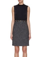 St John Black Satin Bouclette Tweed Dress Size 8 1835