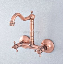 Antique Red Copper Wall Mount Bathroom Vessel Sink Mixer Tap Kitchen Faucet