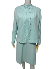 Vintage Leslie Fay Women's Light Blue A-Line High Neck Dress With Jacket Size 14