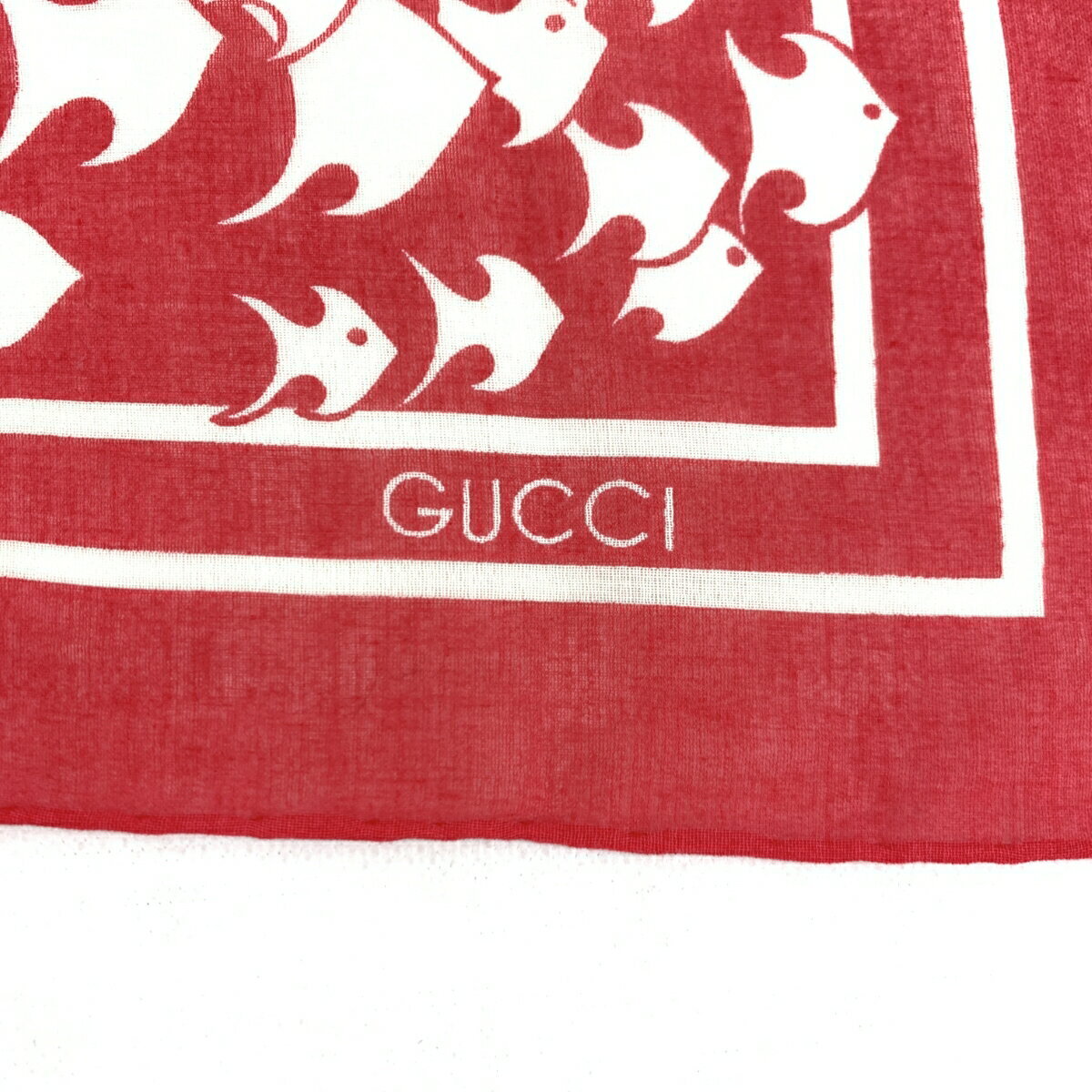 Gucci large scarf cotton Scarf 84cm 33″ GUCCI fish logo red eBay