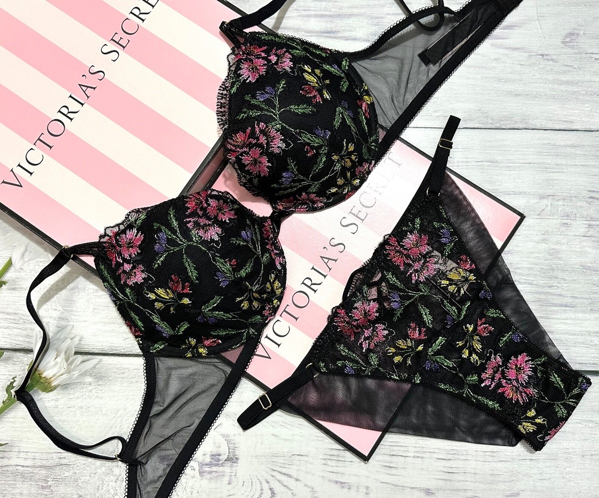 Victoria's Secret Very Sexy Push Up Floral Embroidery Bra Cheeky