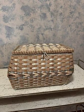 Vintage 60’s JC Penney’s Wicker Sewing Basket with Floral Silk cloth lining.