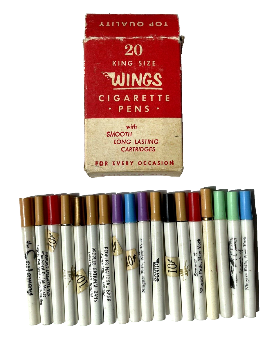 cigarette shaped pen Lot of 18 Cigarette ballpoint pens in Wings Cigarette Pen Box