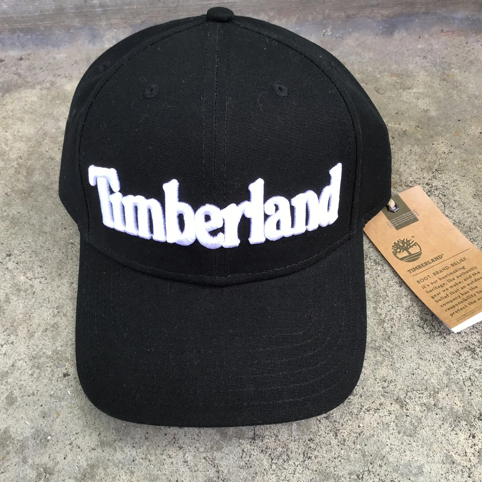 NWT Timberland Snapback Black Embroidered Baseball Hat Cap Large Print Logo - Image 4 of 4