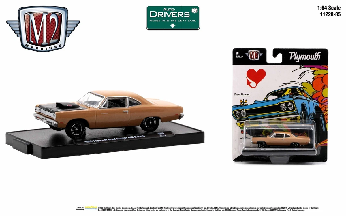 M2 Machines 1969 Plymouth Road Runner 440 6-Pack Auto-Drivers R85 