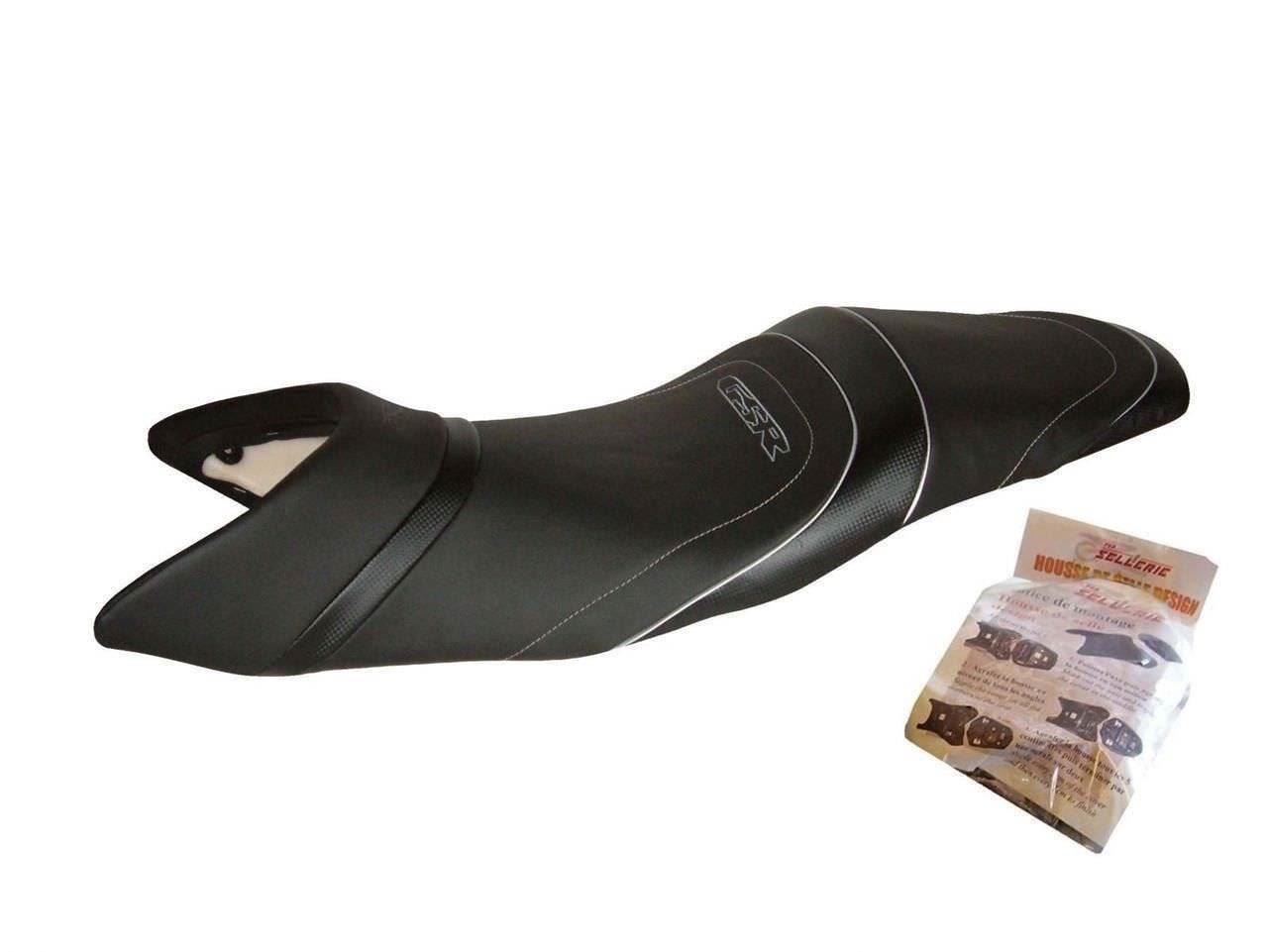 Revêtement selle Suzuki GSR 600 Top Sellerie design premium noir blanc