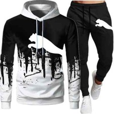 Mens New Tracksuit Hoodies Black Sweatpants Male Casual Sports Jogging Set