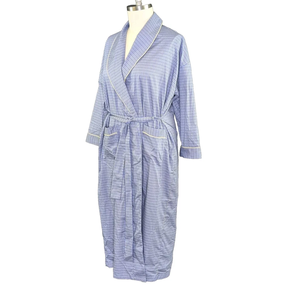 Bata de campo Victoria’s Secret talla M/L azul amarillo a cuadros algodón con cinturón largo Foto 4 de 4