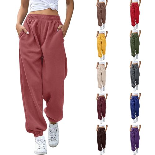 Damen-Jogginghose hoher Bund Training Aktiv Jogginghose Hose Baggy Loungehose - Bild 1 von 57