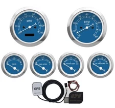 MOTOR METER RACING Classic Blue 6 Gauge Set 85mm GPS Speedometer MPH °F PSI