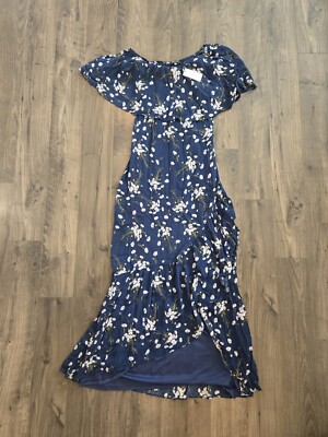 sugar lips off the shoulder dress Sugarlips Asymmetrical Ruffle One Shoulder Maxi Dress, Womens, S, Navy Multi