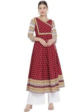 Women's Cotton  Cotton Slub Ikat Printed Anarkali Kurta Angrakha Design