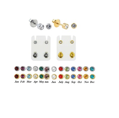 Edelstahl Geburtsstein Ohrstecker hypoallergen Ohr Piercing Einfassung rund 4 mm
