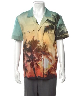 Balmain Paris Men s Tropical Palm Graphic Print Button-Up Shirt Size M