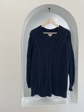 LL BEAN SIGNATURE MENS CABLE KNIT FISHERMAN SWEATER NAVY BLUE COTTON / SZ MEDIUM
