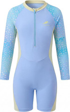Girls Swimsuit One Piece Rash Guard Long Sleeve Front Zipper Swimwear UPF 50 Su