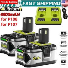 1-4X For Ryobi 18V 6.0Ah ONE Plus Battery/Charger LI-ION High Capacity P107 P108