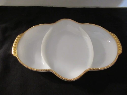 Fire King Oven Ware Milk Glass Gold Trim Serving Platter 11" x 7 5/8" Vintage