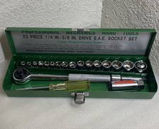 Vintage Professional Mechanics Hand Tools 22 Pcs 14-38 Drive Sae Socket Set