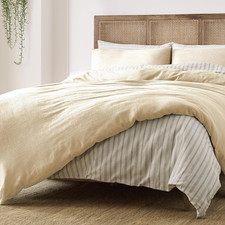 Stone Washed 100 Cotton King Duvet Set with 2 Pillow Shams - Beige