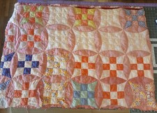 Vintage Partial Quilt Improved Nine Patch Hand Stitched Quilted 49" x 36"