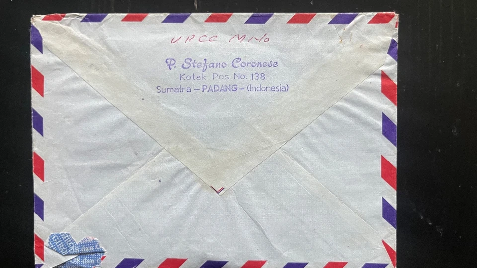 Индонезия 1987 Авиапочта Обложка в Непал - Эмблема Малуку и Марка Космической Конференции ООН - Изображение 2 из 2