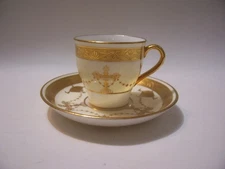 MINTON ENCRUSTED RAISED GOLD DEMITASSE SET- RETAILER DAVIS COLLAMORE MINT COND