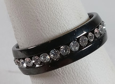 Black SS band with rhinestones stainless steel ring size 7.5 original tag