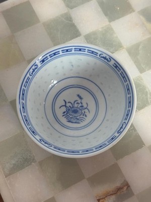 Vintage Chinesische Blau & Weiß Porzellan Schale Reis oder Tee Schale Matcha