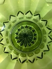 Vintage Mid Century Avocado Green Glass Pedestal Fruit Bowl Scalloped Rim MCM