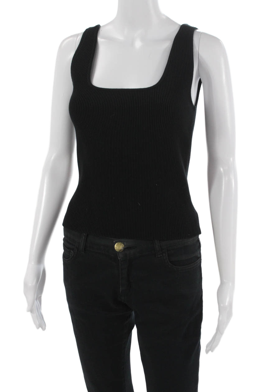 Open Edit Womens Basic Black Square Neck Sleevele… - image 2
