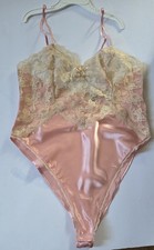 Victoria's Secret Vintage New With Tags NWT Pink Satin Lace Teddy Body Suit.