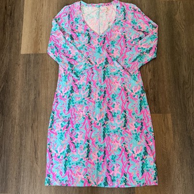 Lilly Pulitzer Tessa Dress Size XS Seaweed Samba Pink Teal V-Neck Cotton