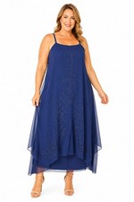 Catherines Blue Rhinestone Sleeveless Dress Plus Size 22W Lined Formal Evening