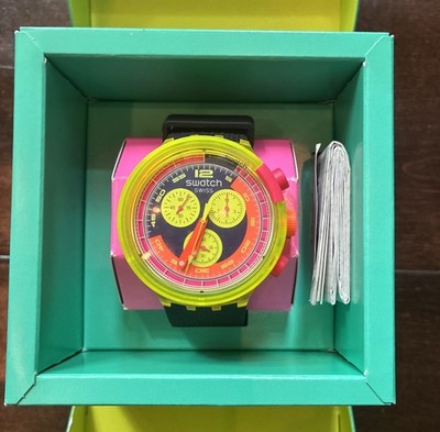 RARE Swatch Swiss Watch Neon To The Max BIG BOLD Chronograph Gift