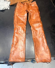 Men's Vintage Leather Pants In Genuine Cowhide Leather Distressed Style Pants