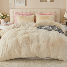 Luxury Fuzzy Duvet Cover Set Twin Size Fluffy Comforter Cover Set for Twin Be...