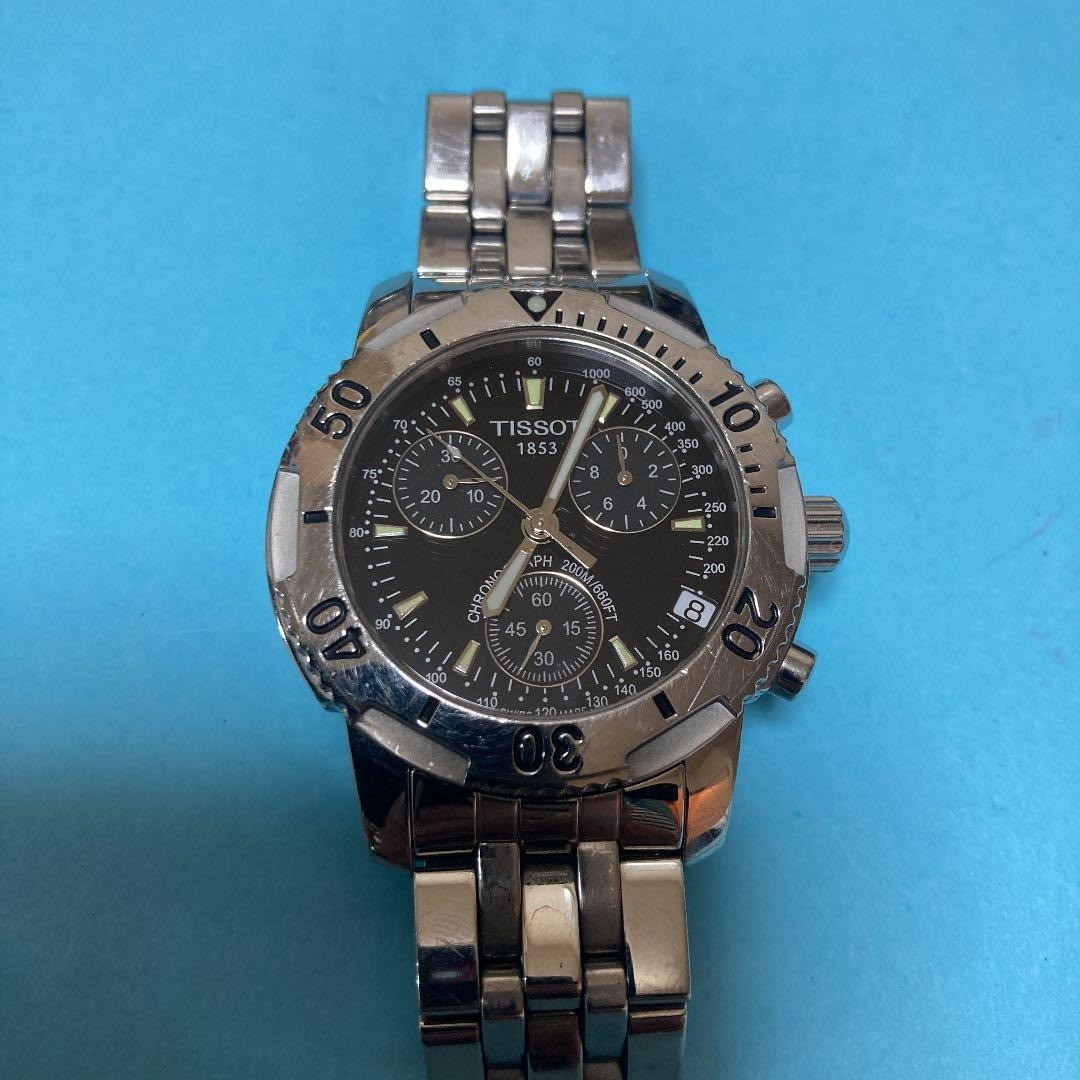 Tissot PRS 200 Chronograph Silver Black Dial Men's Watch Excellent