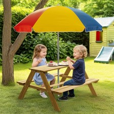 Kids Picnic Table with Parasol Childrens Wooden Bench Garden Set Outdoor