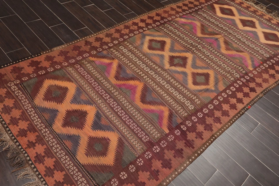 Vintage Hand-Woven Turkish Kilim Southwestern Area Rug Rust 4'8"x10'6" Runner - Image 3 of 4