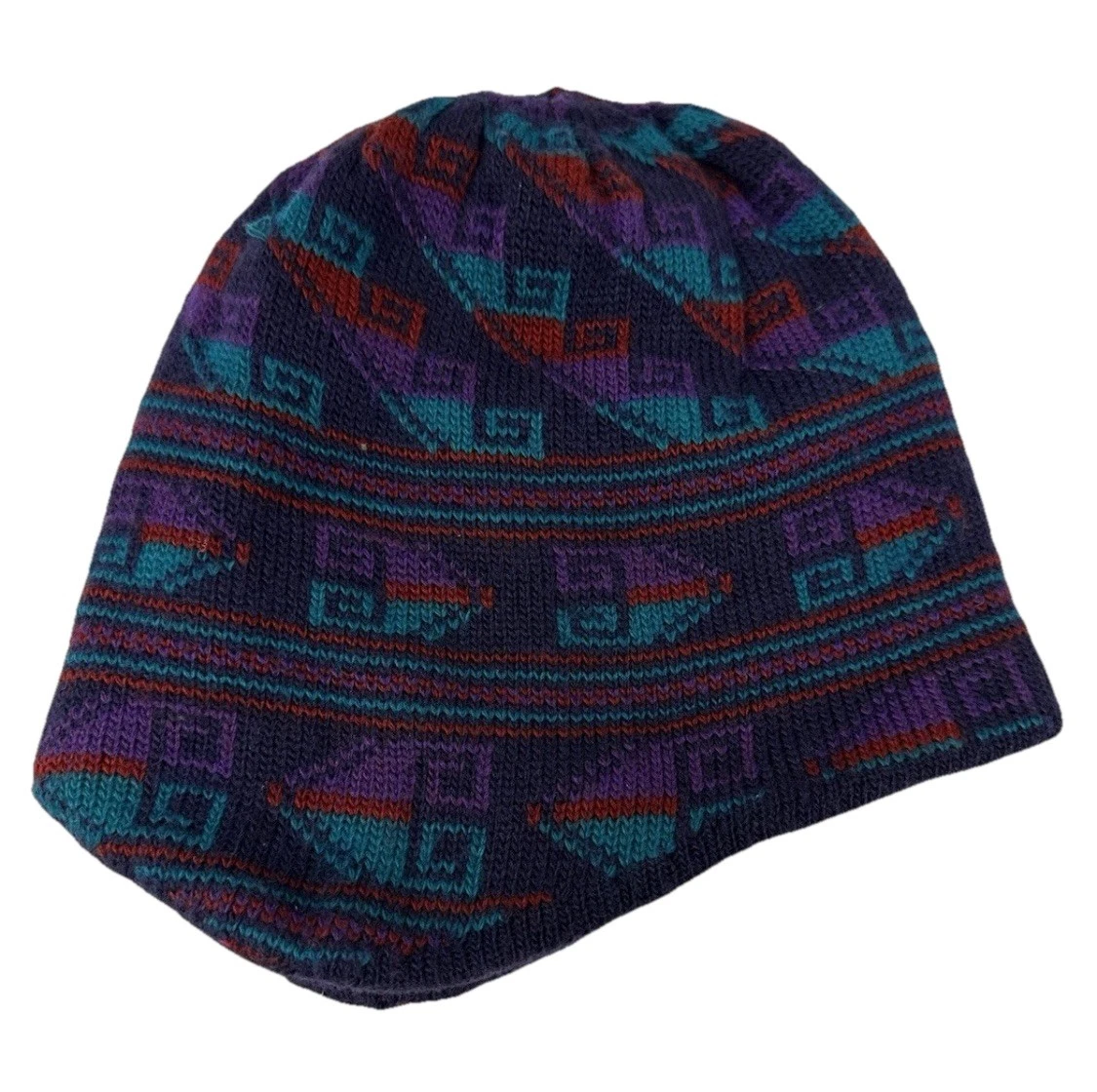 Vtg Patagonia Hat Beanie Purple Fleece Aztec Ski Snow Cap Adult Size Large RARE!