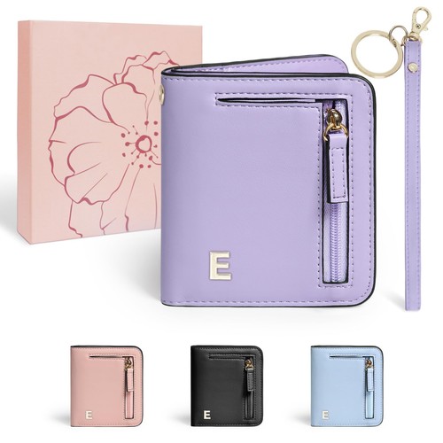 COSHAYSOO Initial RFID Wallet Small Purple for Teen Girls Small, 
