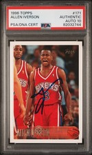 Graded 1996 Topps Allen Iverson #171 Rookie RC Card PSA 10 Auto Grade Gem Mint. rookie card picture