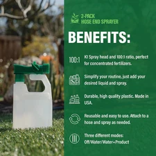 2-Pack Garden Hose End Sprayer Multipurpose Lawn Attachment 100 to 1 Mixing Care